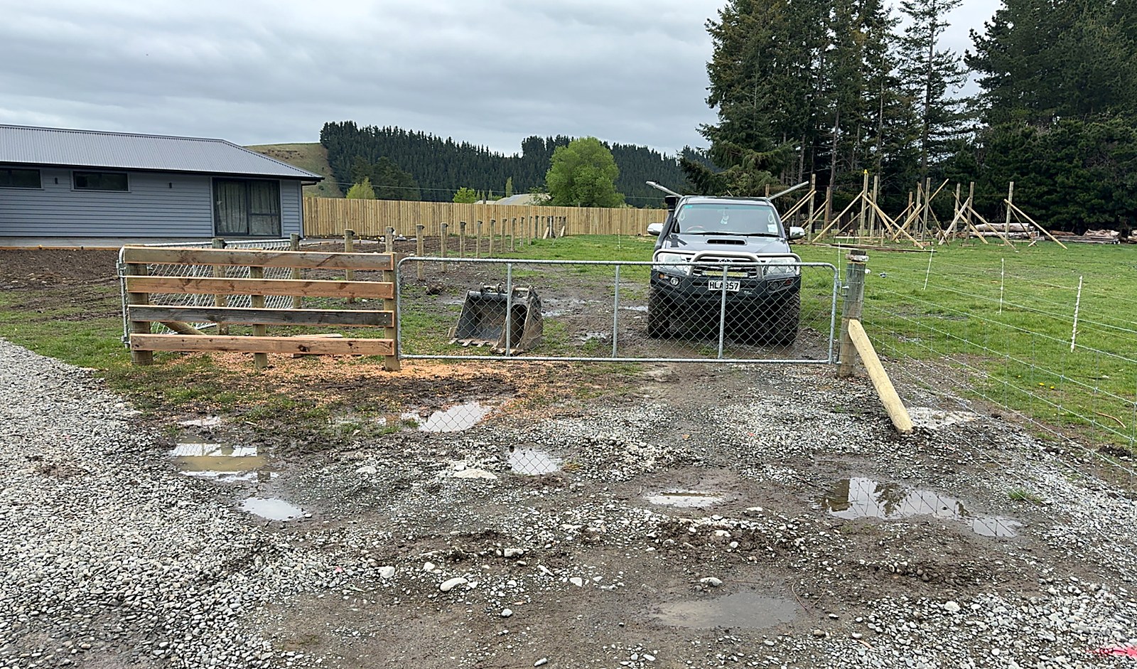 Freshly finished stockyard rail and gate on a Methven property